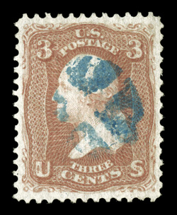 94, 3c Red, F grill, wonderfully well centered amid large margins, lovely rich color and a well incised impression, light blue quartered cork cancel, extremely fine a pretty
used stamp 2009 PF certificate.