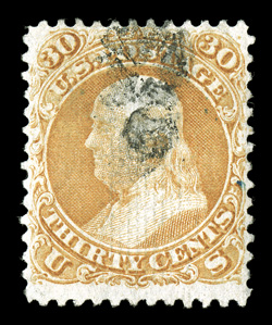 100, 30c Orange, F grill, lovely used single being well centered with bright strong color, lightly cancelled, and an especially strong and complete grill impression, choice
very fine 2006 PF certificate.