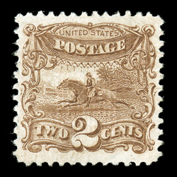113, 2c Brown, highly desirable mint single, exceedingly well centered within particularly large margins, bright fresh color, o.g., lightly hinged, extremely fine 1999 PF
certificate and a 2007 PSE certificate (XF 90 Jumbo SMQ $1,600.00 for 90