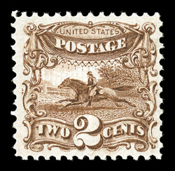 113, 2c Brown, uncharacteristically well centered within large margins, beautiful rich color and a well defined impression on fresh paper, full o.g., lightly hinged, choice
very fine 2005 PSE certificate.