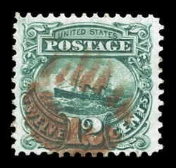 117, 12c Green, pretty used single, with bright fresh color and a clean impression, nicely centered, cancelled by a bright red grid in a most unusual design, very fine 2005 PF
certificate.