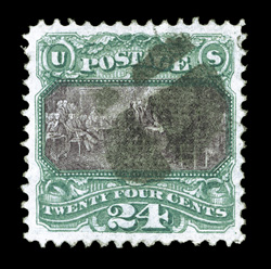 120, 24c Green and violet, an especially handsome used example that is perfectly centered within very large margins, wonderfully bright colors on especially clean white paper,
lightly cancelled with central black cork pmk., extremely fine a lov