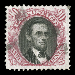 122, 90c Carmine and black, an attractive used example of this scarce high value, well centered within large margins, strong colors and fine impression on fresh white paper,
quite lightly cancelled, very fine.