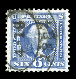 126, 6c Blue re-issue, a phenomenal used example that is quite likely the finest used copy of this rare re-issue in existence, as it features virtually perfect centering amid
extravagantly wide margins, sumptuously rich color and a deeply et