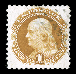 133, 1c Buff re-issue, nicely centered, bright color, lightly cancelled, very fine 2003 PSE certificate (F-VF 75).