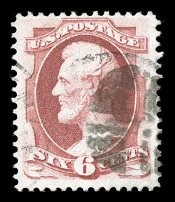 137, 6c Carmine with grill, used, deeply rich color and an especially strong impression, duplex cancel, very fine 1997 PSE certificate.