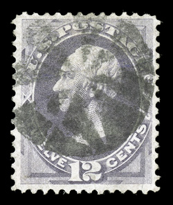 140, 12c Dull violet with grill, used, well centered, strong color for this, segmented cork cancel, several noticeable grill points, faint horizontal crease, very fine
appearance 1988 PF certificate.