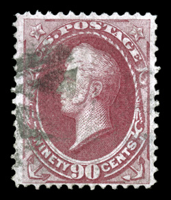 144, 90c Carmine with grill, used, bright color, lightly cancelled, nearly very fine 1997 PF certificate.