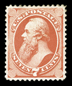 149, 7c Vermilion, exceptionally well centered, strong rich color, slightly disturbed o.g. and a few faintly gum soaked perfs. at top, extremely fine appearance 2006 PF
certificate.