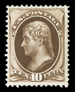 150, 10c Brown, scarce mint single, striking deep luxuriant color and prooflike impression, attractively centered, clean fresh o.g., lightly hinged, very fine 2002 PF
certificate: ex-Frohnen.