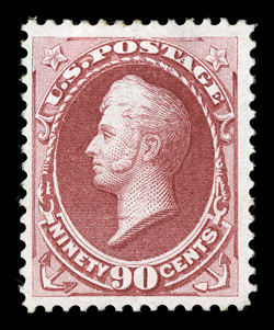 155, 90c Carmine, deep vibrant color and a well incised impression on fresh paper, nicely centered within large margins, full original gum, mild h.r., a very fine and desirable
example of this scarce mint high value 1989 PF certificate.