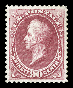 166, 90c Rose carmine, beautifully centered although reperforated at left, strong rich color, small part o.g., extremely fine appearance clear 1989 PF certificate (genuine,
part o.g.).