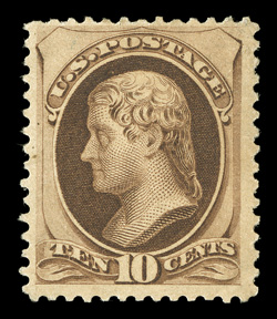 188, 10c Brown, with secret mark, showing a faint secret mark, deeply rich color, full original gum, nearly very fine 1974 and 2005 PF certificates.