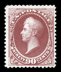 191, 90c Carmine, outstanding color that is deep and rich, unusually crisp impression on fresh paper, well centered and margined, o.g., relatively lightly hinged, a very fine
example of this scarce high value photocopies of 1963 and 1984 PF cer