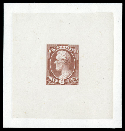 208P1, 6c Rose, large die proof on India, die sunk on card measuring 74x78mm, showing full die sinkage, especially bright and fresh, choice very fine.