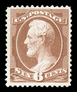 208a, 6c Deep brown red, pristine mint single, with deep luxuriant color and a razor-sharp impression, nicely centered, o.g., never hinged, very fine 2004 PSE
certificate.