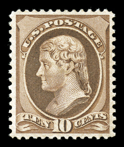 209, 10c Brown, especially well centered and margined, lovely rich color, o.g., lightly hinged, extremely fine 1995 PF certificate.