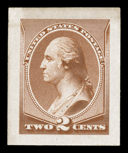 210P2a, 2c Red brown, Panama-Pacific small die proof, full margins, just a faint hint of toning at top (much less than often found on these proofs), small corner crease at top
left, otherwise very fineonly 3-5 of each of the Panama-Pacific di
