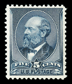 216, 5c Indigo, pristine mint single, possessing a wonderful overall crispness, with deep luxuriant color and a prooflike impression on clean white paper, well centered and
margined, unblemished o.g., n.h., choice very fine 2003 PF certificate