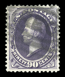 218, 90c Purple, select used example, near perfect centering within uniform margins, strong color on clean fresh paper, relatively transparent cancel, extremely
fine.