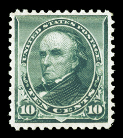 226, 10c Green, deep intense color and a prooflike impression, uncommonly well centered and margined, o.g., n.h., extremely fine 1997 PF certificate.