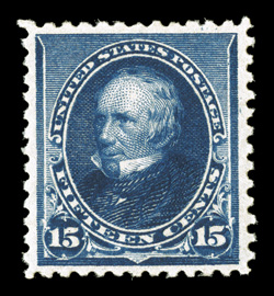 227, 15c Indigo, uncharacteristically well centered, especially deep color and a highly detailed impression on fresh white paper, o.g., n.h., choice very fine 1986 and 2003 PF
certificates.