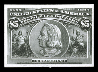 230P4-45P4, 1c-$5.00 Columbians, plate proofs on card cplt., bright colors throughout, all with large margins, very fine and handsome set.