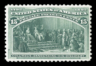 238, 15c Columbian, well centered and margined, rich color, o.g., n.h., choice very fine 1997 PF certificate.