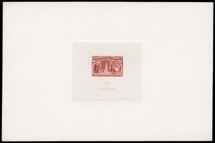 241P1, $1.00 Columbian, large die proof on India, 74x61mm die sunk on full size 226x149mm card, bright and fresh, very fine.