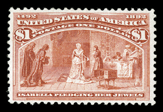 241, $1.00 Columbian, attractively centered within large margins, bright color, o.g., lightly hinged, very fine.