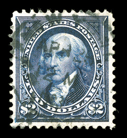262 var., $2.00 Dark blue, a most attractive used example of this scarce stamp, in the desirable Dark blue shade, with deep color and a razor-sharp impression on brilliantly
white paper, uncharacteristically well centered within large margins, e
