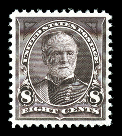 272, 8c Violet brown, an exceedingly choice mint example, extraordinarily well centered within large margins, marvelously fresh, with brilliantly rich color on pristine white
paper, o.g., never hinged, extremely fine gem 2000 PF certificate for