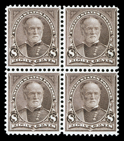 272, 8c Violet brown, mint block of four, well centered, fresh color, pristine o.g., n.h., very fine.