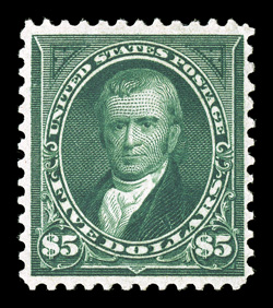 278, $5.00 Dark green, rather well centered, bright rich color, o.g., lightly hinged, very fine 2002 PF and 2005 PSE certificates.