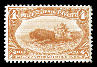 287, 4c Trans-Mississippi, excellent centering within large margins, attractive color, o.g., n.h., extremely fine 2008 PSE certificate.