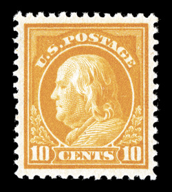 416, 10c Orange yellow, a highly desirable mint example that is extraordinarily well centered within large margins, lovely bright color, pristine o.g., n.h., an extremely fine
gem 1995 PF certificate (top selvage subsequently removed) and a 200