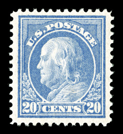 419, 20c Ultramarine, very well centered within particularly large margins, lovely fresh color, o.g., n.h., extremely fine 1979 PF certificate and a 2007 PF certificate (XF
90).
