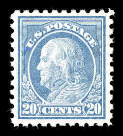 438, 20c Ultramarine, excellent centering within large margins, bright fresh color, o.g., n.h., extremely fine 2008 PSE certificate (VF-XF 85 - undergraded in our opinion SMQ
$600.00).