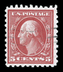 467, 5c Carmine error, used, bright color, unusually light wavy line cancel, nearly very fine 2001 PSE certificate.