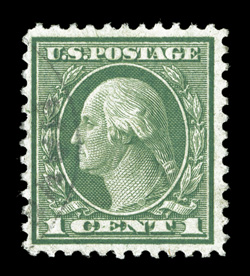 545, 1c Green coil waste, perf. 11, a very scarce used example, well centered within much larger margin than usually found on these coil waste issues, bright and fresh,
unusually light cancel, choice very fine 2009 PF certificate.