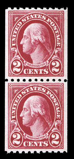 606a, 2c Carmine lake coil, mint pair, nicely centered and margined, intense color, o.g., n.h., very fine 2006 PSE certificate (VF 80 unpriced in SMQ).