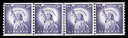 1057 var., 3c Deep violet, Bureau paste-up, strip of four with the Bureau paste-up joining the two pairs, o.g., n.h., fine-very fine a rare variety 2009 PF
certificate.