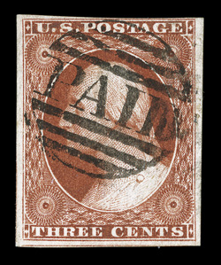 10A, 3c Orange brown, Ty. II, recut in bottom right triangle, position 20L0, three large margins, ample at top, deep intense color, Boston Paid cancel, extremely fine 2006 PF
certificate.