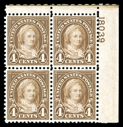 632-42, 1c-10c Rotaries cplt. but for the rare 634A, an incredibly choice and well matched set of plate no. blocks of four, each having been individually selected by Dr.
Killien for its outstanding centering, margins, color and freshness, crisp