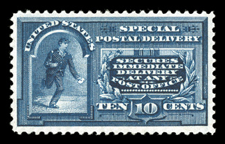E4, 10c Blue, uncommonly well centered and margined, lovely rich color on fresh paper, o.g., lightly hinged, choice very fine 1986 PF certificate.