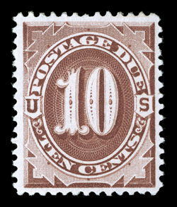 J19, 10c Red brown, well centered, brilliantly rich color on pristine white paper, o.g., lightly hinged, very fine and choice 1997 PF certificate.