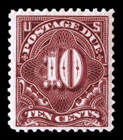 J35, 10c Deep claret, an attractive mint example of this elusive postage due, with stunning intense color and impression, well centered within uncommonly large margins, o.g.,
n.h., choice very fine 1997 PF certificate.