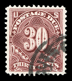 J43, 30c Deep claret, another premium used example, exceptionally well centered and margined, bright color, extremely fine 2009 PSE certificate (XF-Superb 95 not priced in SMQ)
one of three to receive this grade, with only one grading higher