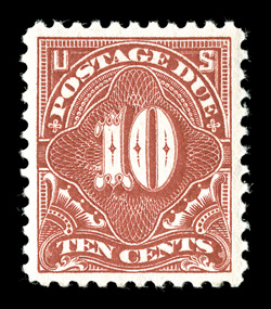 J65, 10c Carmine rose, perfectly centered within uncharacteristically large margins, bright fresh color, o.g., lightly hinged, extremely fine gem 2009 PSE certificate (Superb
98 OGph $85.00) this is the only stamp in the series higher than