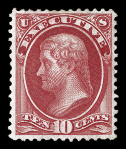 O14, 10c Executive, nicely centered and margined, bright color, o.g., very fine and choice 1997 PSE certificate.